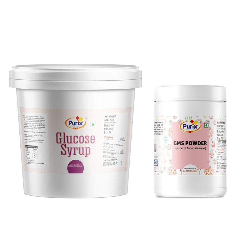 BAKERSVILLE Combo of Purix Glucose Syrup 1kg and GMS Powder, 300g