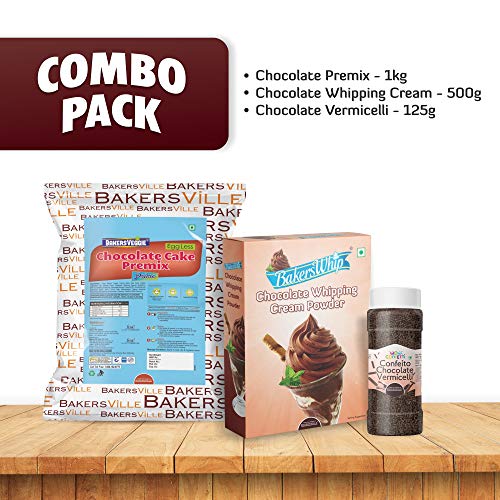 Bakersville Cake Decoration Kit (Combo Pack of Chocolate Whipping Cream Powder 450g, Chocolate Cake Premix 1kg, Chocolate Vermicelli 125g) - Bakersville Shop