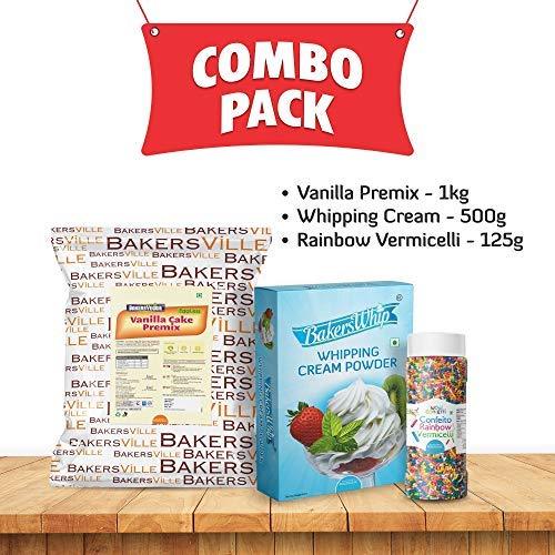 Bakersville Cake Decoration Kit (Combo Pack of Whipping Cream Powder, Vanilla Premix, Rainbow Vermicelli) - Bakersville Shop