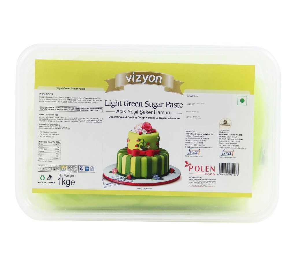 Vizyon Sugar Paste Fondant (Light Green ), 1 Kg - Bakersville Shop