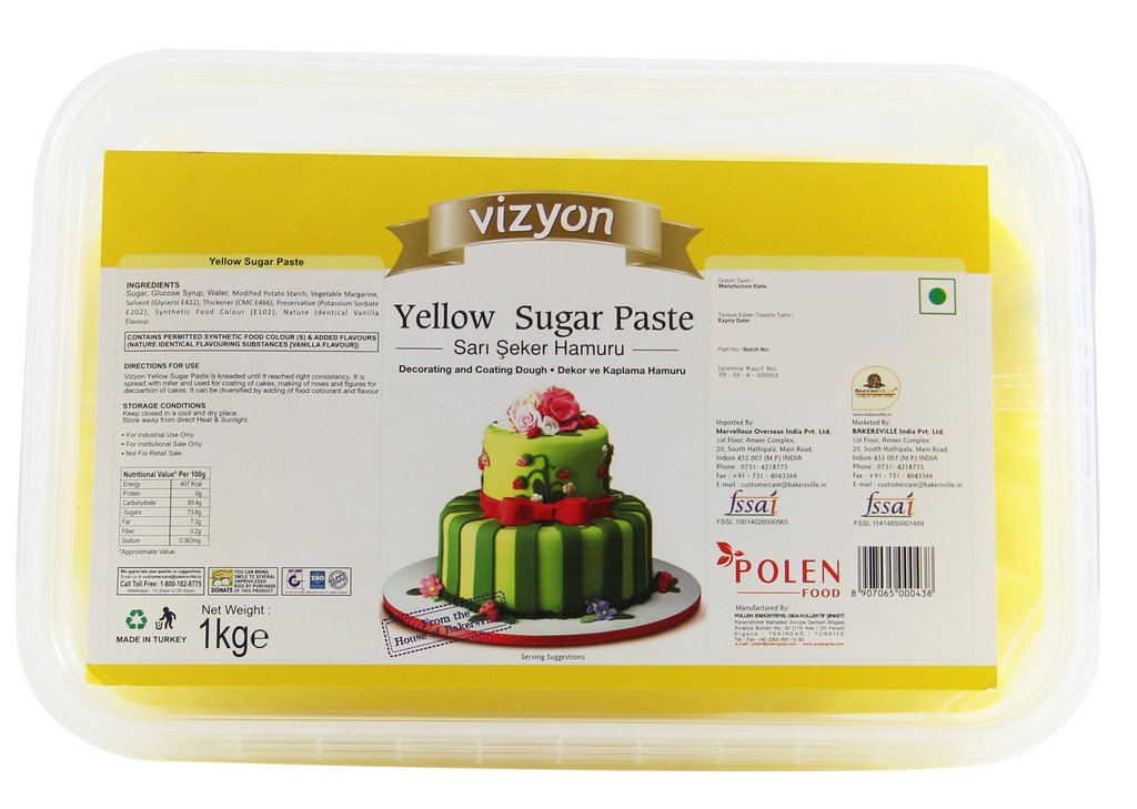 Vizyon Sugar Paste Fondant Yellow, 1 KG - Bakersville Shop